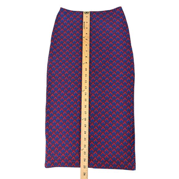 American Apparel Chevron Print Red Blue Bodycon Pencil Midi Skirt Women’s Small - Picture 5 of 8